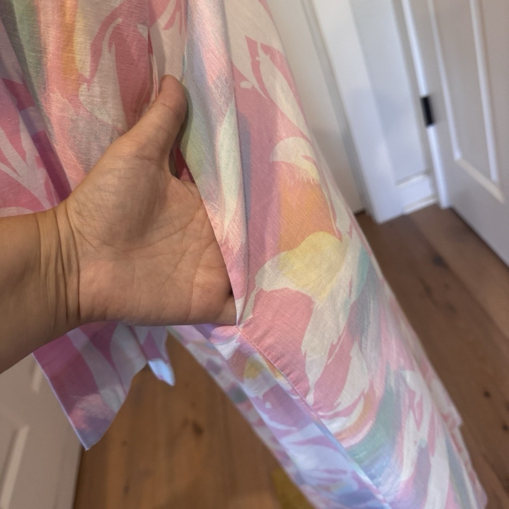 Vintage Twilight Pastel Abstract Floral Maxi Lounger Robe Pink Blue USA Granny - Picture 4 of 10